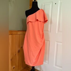 Christian Siriano Coral Asymmetrical One Shoulder Cocktail Dress NWT size 14